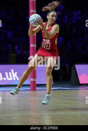 18 juillet 2019 - Liverpool, Royaume-Uni - Jade Clarke d'Angleterre en action lors du match de la Vitality Netball World Cup 2019 entre l'Afrique du Sud et l'Angleterre au M&S Bank Arena de Liverpool. Score final : Afrique du Sud 47 - 58 Angleterre. (Crédit image : © Graham Glendinning/SOPA images via ZUMA Wire) Banque D'Images