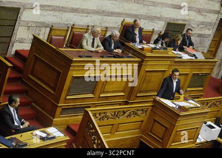 20 juillet 2019 - Athènes, Grèce - le président de SYRIZA, Alexis Tsipras, prend la parole lors de la première journée des déclarations politiques du nouveau gouvernement grec au Parlement grec à Athènes. (Crédit image : © Giorgos Zachos/SOPA images via ZUMA Wire) Banque D'Images