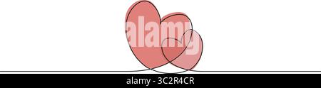 dessin en ligne simple continu de deux coeurs, symbole d'amour et de romance, illustration vectorielle d'art au trait Illustration de Vecteur
