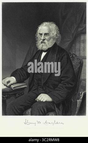 16 février 2019, États-Unis : Henry Wadsworth Longfellow (1807-82), poète et éducateur américain, Portrait assis, gravure sur acier, Galerie de portraits d'hommes et de femmes éminents d'Europe et d'Amérique par Evert A. Duyckinck, publié par Henry J. Johnson, Johnson, Wilson & Company, New York, 1873 (crédit image : © JT Vintage/Glasshouse via ZUMA Wire) Banque D'Images