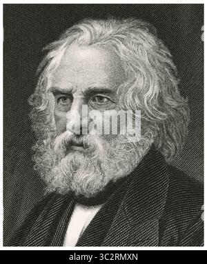 16 février 2019, États-Unis : Henry Wadsworth Longfellow (1807-82), poète et éducateur américain, Portrait de tête et d'épaules, gravure sur acier, Galerie de portraits d'hommes et de femmes éminents d'Europe et d'Amérique par Evert A. Duyckinck, publié par Henry J. Johnson, Johnson, Wilson & Company, New York, 1873 (crédit image : © JT Vintage/Glasshouse via ZUMA Wire) Banque D'Images