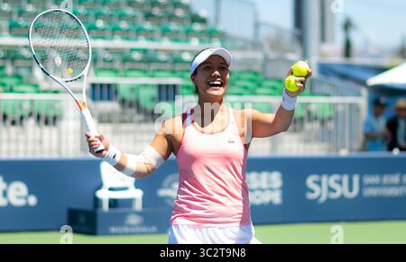 1er août 2019, États-Unis : Kristie Ahn des États-Unis célèbre avoir atteint les quarts de finale du tournoi de tennis Mubadala Silicon Valley Classic premier Tournament 2019 contre Kristie Ahn des États-Unis (crédit image : © AFP7 via ZUMA Wire) Banque D'Images