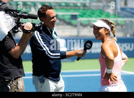1er août 2019, États-Unis : Kristie Ahn des États-Unis célèbre avoir atteint les quarts de finale du tournoi de tennis Mubadala Silicon Valley Classic premier Tournament 2019 contre Kristie Ahn des États-Unis (crédit image : © AFP7 via ZUMA Wire) Banque D'Images