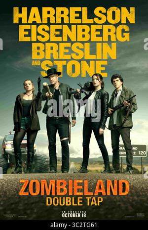 DATE DE SORTIE : 18 octobre 2019 TITRE : Zombieland 2 : double Tap STUDIO : Colombia Pictures RÉALISATEUR : Ruben Fleischer INTRIGUE : Columbus, Tallahasse, Wichita, et Little Rock se déplacent au cœur des États-Unis alors qu'ils affrontent des zombies évolués, d'autres survivants, et les douleurs grandissantes de la famille de fortune. EN VEDETTE : ABIGAIL BRESLIN dans le rôle de Little Rock, EMMA STONE dans le rôle de Wichita, JESSE EISENBERG dans le rôle de Columbus, WOODY HARRELSON dans le rôle de Tallahassee. (Crédit image : © Colombia Pictures/Entertainment Pictures/ZUMAPRESS.com) Banque D'Images