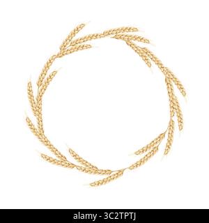 Couronne d'aquarelle faite d'oreilles de blé sur un fond blanc. Idéal pour l'emballage, les invitations, les affiches, les textiles et les conceptions rustiques de pays Banque D'Images