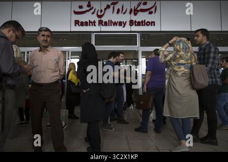 8 août 2019, Rasht, Gilan, IRAN : une vue de la gare de Rasht en Iran. Le chemin de fer Astara-Rasht-Qazvin est un corridor de transport qui relie les chemins de fer existants de Russie, Azerbaïdjan et Iran. Le projet est réalisé dans le cadre du Corridor de transport International Northâ€« Sud. Le but du projet est d'intégrer les voies de transport et d'information de la Russie, de l'Azerbaïdjan, de l'Iran et de l'Inde. (Crédit image : © Rouzbeh Fouladi/ZUMA Wire) Banque D'Images