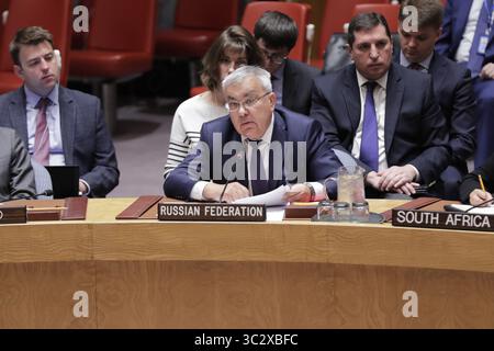 28 mai 2019, New York, NY, États-Unis : Nations Unies, New York, États-Unis, le 28 mai 2019 - Déclaration du vice-ministre des Affaires étrangères de la Fédération de Russie, l'Amb.Sergey Vershinin, sur la Syrie aujourd'hui au siège de l'ONU à New York..photo : Luiz Rampelotto/EuropaNewswire..CREDIT OBLIGATOIRE. (Crédit image : © Luiz Rampelotto/ZUMA Wire) Banque D'Images