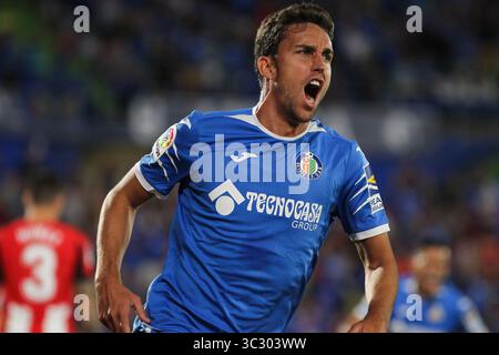 24 août 2019, Getafe, Madrid, Espagne : Mata de Getafe célébrant un but lors du match de football du championnat espagnol de la Liga, entre Getafe et Athletic de Bilbao, 24 août, Colisée Alfonso Perez, à Getafe, Madrid, Espagne. (Crédit image : © AFP7 via ZUMA Wire) Banque D'Images