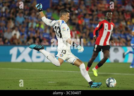 24 août 2019, Getafe, Madrid, Espagne : David Soria de Getafe en action lors du match de football du championnat espagnol de la Liga, entre Getafe et Athletic de Bilbao, 24 août, Colisée Alfonso Perez, à Getafe, Madrid, Espagne. (Crédit image : © AFP7 via ZUMA Wire) Banque D'Images
