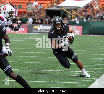 24 août 2019 - le récepteur Jason-Matthew Sharsh #3 des Rainbow Warriors d'Hawaï pendant le match entre les Rainbow Warriors d'Hawaï et les Wildcats d'Arizona au stade Aloha à Honolulu, HI - Michael Sullivan/CSM(Credit image : &copy ; Michael Sullivan/CSM via ZUMA Wire) Banque D'Images