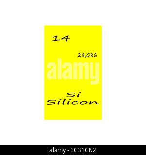 Illustration de l'élément en silicium. Quatorze numéro atomique. Symbole chimique si. Fond vectoriel jaune. Illustration de Vecteur