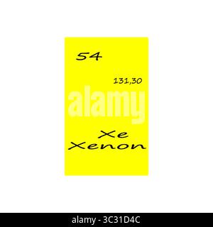 Illustration de l'élément au xénon. Cinquante-quatre numéros atomiques. Symbole chimique XE. Fond vectoriel jaune. Illustration de Vecteur