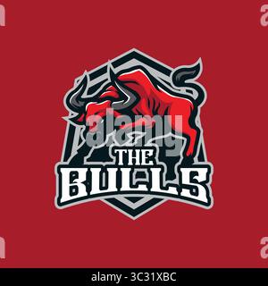 Vecteur de conception de logo de mascotte Bull avec style de concept d'illustration moderne pour l'impression de badge, d'emblème et de t-shirt. Illustration de taureau en colère. Illustration de Vecteur