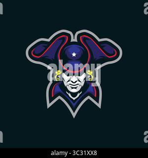 Vecteur de conception de logo de mascotte Patriot avec style de concept d'illustration moderne pour l'impression de badge, d'emblème et de t-shirt. Illustration de la tête Patriot. Illustration de Vecteur