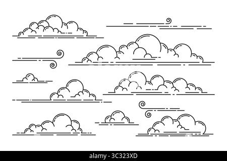 Les nuages stylisés flottent avec un design d'élégance au trait simple. Illustration de Vecteur