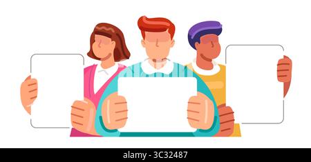 Groupe de personnes tenant des signes dans leurs mains. Droits de l'homme et égalité. Manifestation de protestation, activisme Illustration de Vecteur