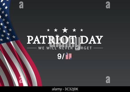 Patriot Day Black Layout avec drapeau usa Illustration de Vecteur