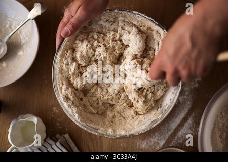 Mélange de pâte, cuisson maison, vue de dessus Banque D'Images