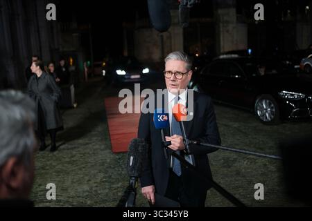 Belgique, Bruxelles, le 3 février 2025 : Sir Keir Starmer, premier ministre du Royaume-Uni, s'adresse aux médias avant une réunion des dirigeants de l'UE au t Banque D'Images