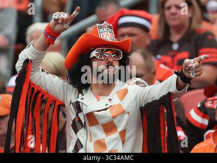 8 septembre 2019, Cleveland, OH, États-Unis : un fan des Browns célèbre pendant la seconde moitié d'un match de football au FirstEnergy Stadium, dimanche 8 septembre 2019, à Cleveland, Ohio. (Crédit image : © TNS via ZUMA Wire) Banque D'Images