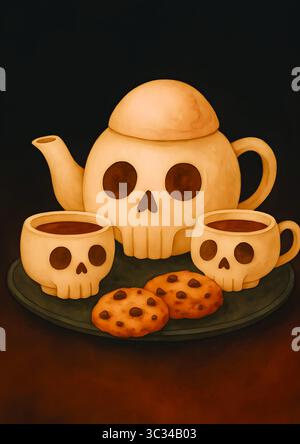 Hand Painted Halloween Clipart – Cute Ghosts, Props & Spooky Objects in Watercolor Style Banque D'Images