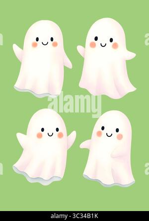 Hand Painted Halloween Clipart – Cute Ghosts, Props & Spooky Objects in Watercolor Style Banque D'Images