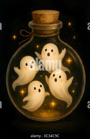 Hand Painted Halloween Clipart – Cute Ghosts, Props & Spooky Objects in Watercolor Style Banque D'Images