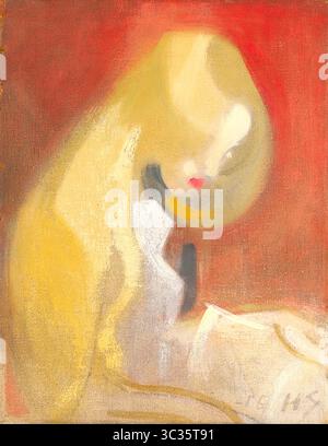 Helene Schjerfbeck - fille aux cheveux blonds, mettant en valeur le style distinctif de Schjerfbeck et l'accent sur la profondeur émotionnelle et la simplicité - 1916 Banque D'Images