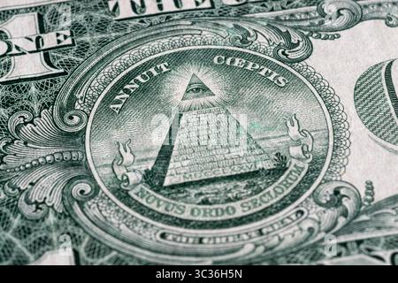 Oeil de providence sur le revers d'un billet de 1 dollar, détail de la monnaie américaine Banque D'Images