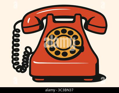 Rétro Rotary Phone illustration Vintage Red Telephone Clipart Illustration de Vecteur