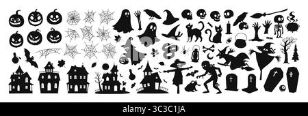Grande collection Halloween de silhouettes noires. Illustration de Vecteur