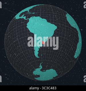 Uruguay sur Globe. Look vintage avec texture grunge rayée. Vue du pays sur la carte du monde dans la palette de couleurs Turquoise charbon foncé. Illustration de Vecteur