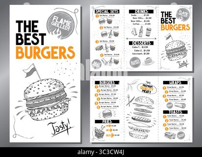 Les meilleurs hamburgers - modèle de brochure triple - format lettre (8,5 x 11 pouces) - illustration vectorielle Illustration de Vecteur
