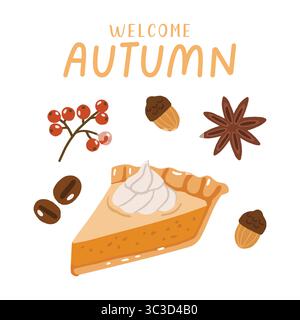 Boissons et desserts d'automne, doodle, art cosy d'automne, conception pour affiches, cartes, autocollants Illustration de Vecteur