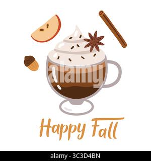 Boissons et desserts d'automne, doodle, art cosy d'automne, conception pour affiches, cartes, autocollants Illustration de Vecteur