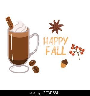 Boissons et desserts d'automne, doodle, art cosy d'automne, conception pour affiches, cartes, autocollants Illustration de Vecteur