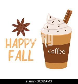 Boissons et desserts d'automne, doodle, art cosy d'automne, conception pour affiches, cartes, autocollants Illustration de Vecteur