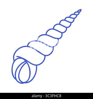 Long coquillage en spirale dans le style artistique de ligne bleu marine. Contour vectoriel modifiable. Illustration d'icône minimaliste. Illustration de Vecteur
