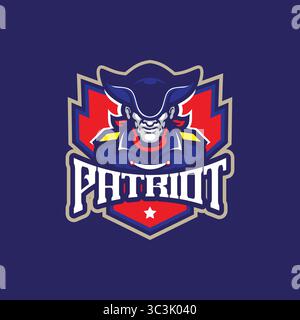 Design de logo de mascotte Patriot avec style de concept d'illustration moderne pour l'impression de badge, emblème et t-shirt. Illustration Patriot pour équipe sportive. Illustration de Vecteur