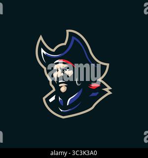 Vecteur de conception de logo de mascotte Patriot avec style de concept d'illustration moderne pour l'impression de badge, d'emblème et de t-shirt. Illustration de la tête Patriot. Illustration de Vecteur