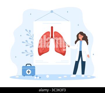 Concept du pneumologue. Femme médecin recherchant la transplantation pulmonaire. Chirurgien d'organe interne. Illustration vectorielle plate Illustration de Vecteur