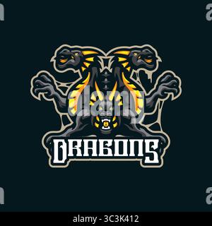 Vecteur de conception de logo de mascotte Dragon. Illustration de trois dragon. Illustration de Vecteur