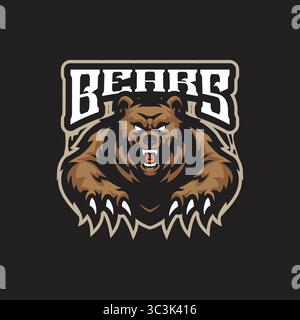 Vecteur de conception de logo de mascotte d'ours. Illustration d'ours en colère pour l'équipe sportive et l'équipe e sport. Illustration de Vecteur