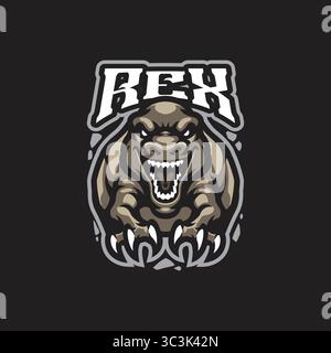 Vecteur de conception de logo de mascotte Rex. Illustration dino en colère pour le sport et l'équipe e sport. Illustration de Vecteur