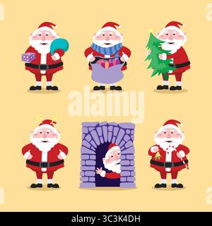 Motif mascotte Père Noël. Pack vecteur Père Noël. Illustration de Vecteur