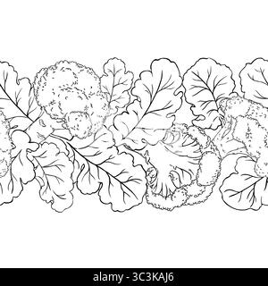 Brocoli contour horizontal sans couture. Illustration de Vecteur