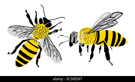 Cute Bee Vector, Bee Kids Vector, Honey Bee Vector, Bee Cartoon image. dessiné à la main. Pas ai, illustration vectorielle Illustration de Vecteur