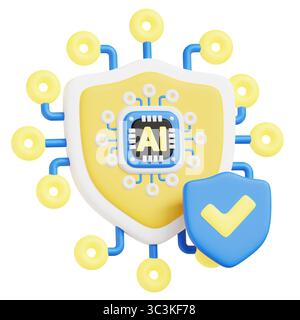 Illustration de l'icône Cyber Security ai 3D. Banque D'Images