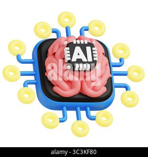Illustration de l'icône du cerveau 3D. Banque D'Images