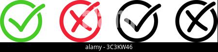 Icône de coche définie. Symbole de croix de rejet. Illustration de Vecteur